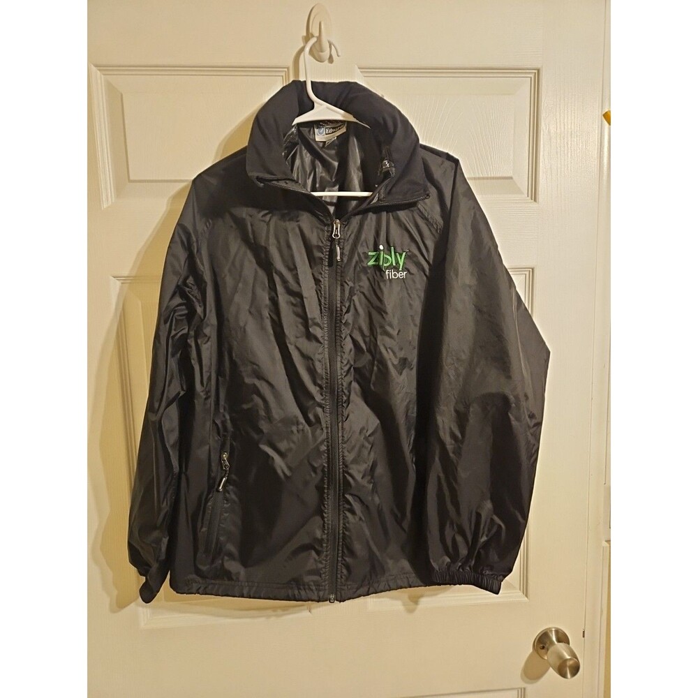 Ziply Fiber Employee Jacket Black Windbreaker Mens Size L Large Full Zip Nylon